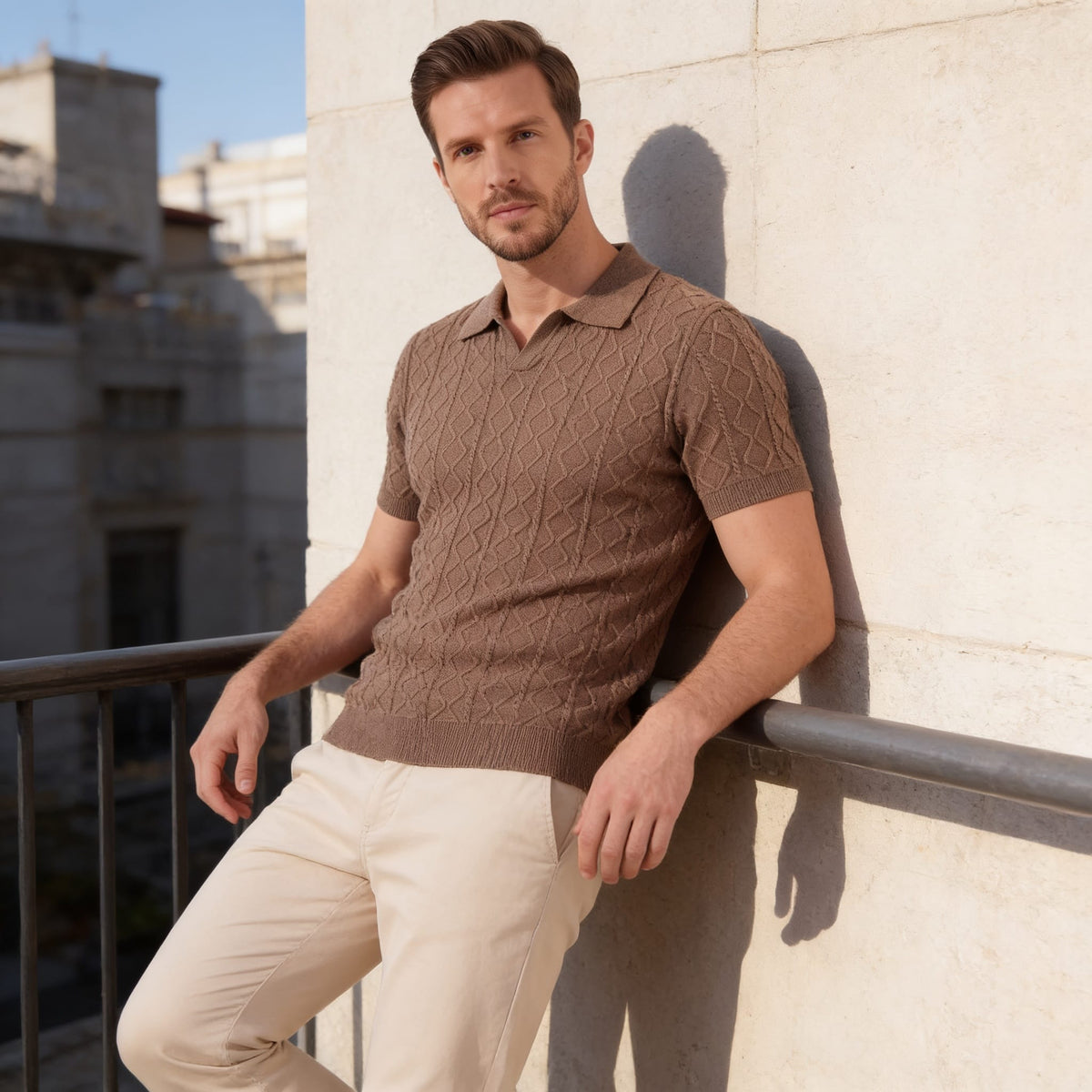 Remy Textured Cable Knit Polo Shirt_24