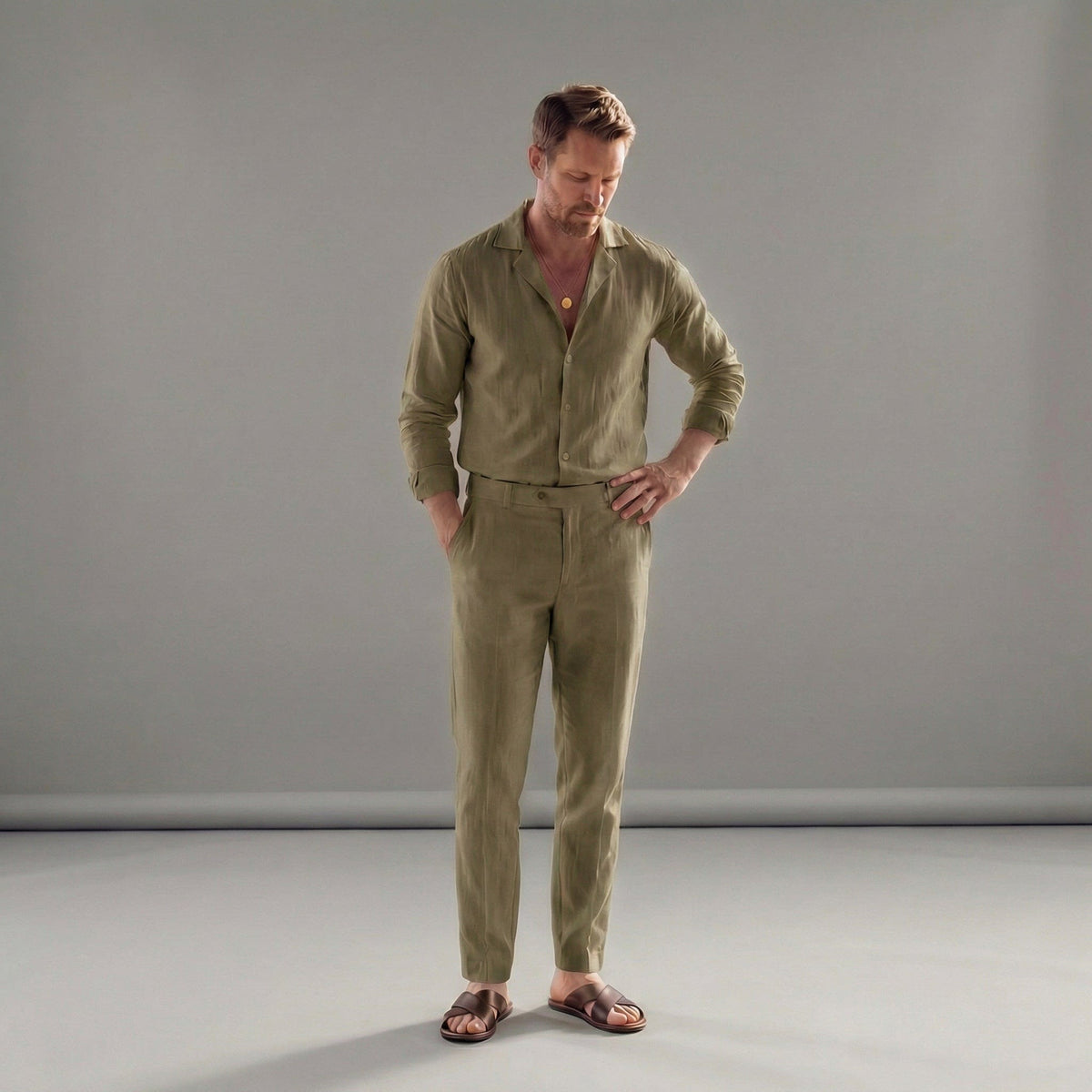 Colby Relaxed Fit Linen Shirt and Pants Set_8
