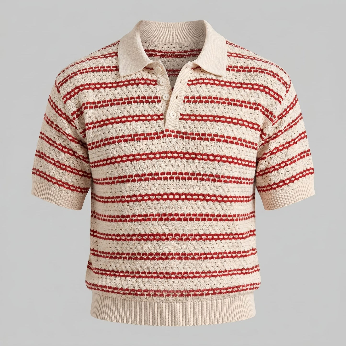 Wells Striped Crochet Knit Polo Shirt_15