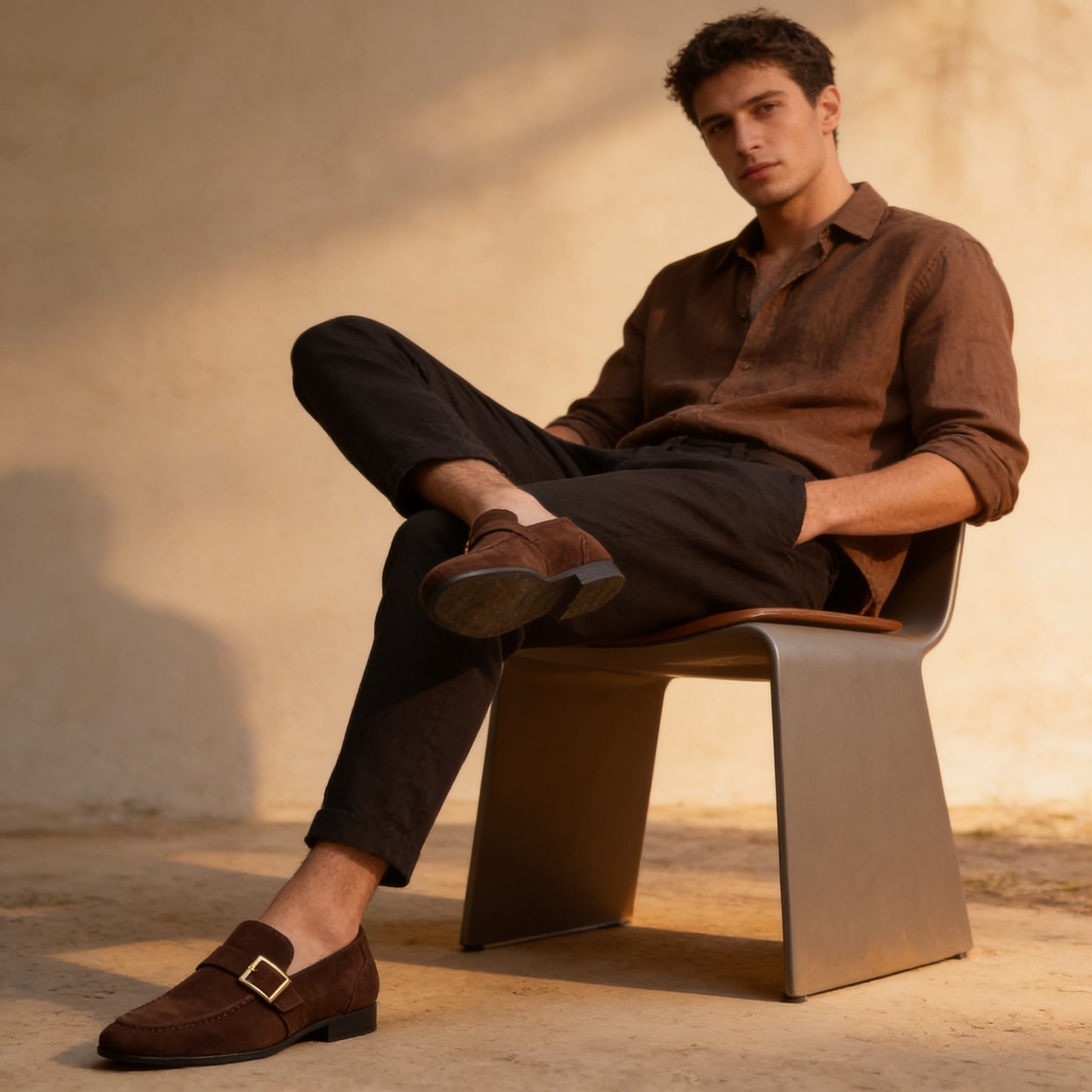 Prescott Faux Suede Gold Buckle Loafers_18