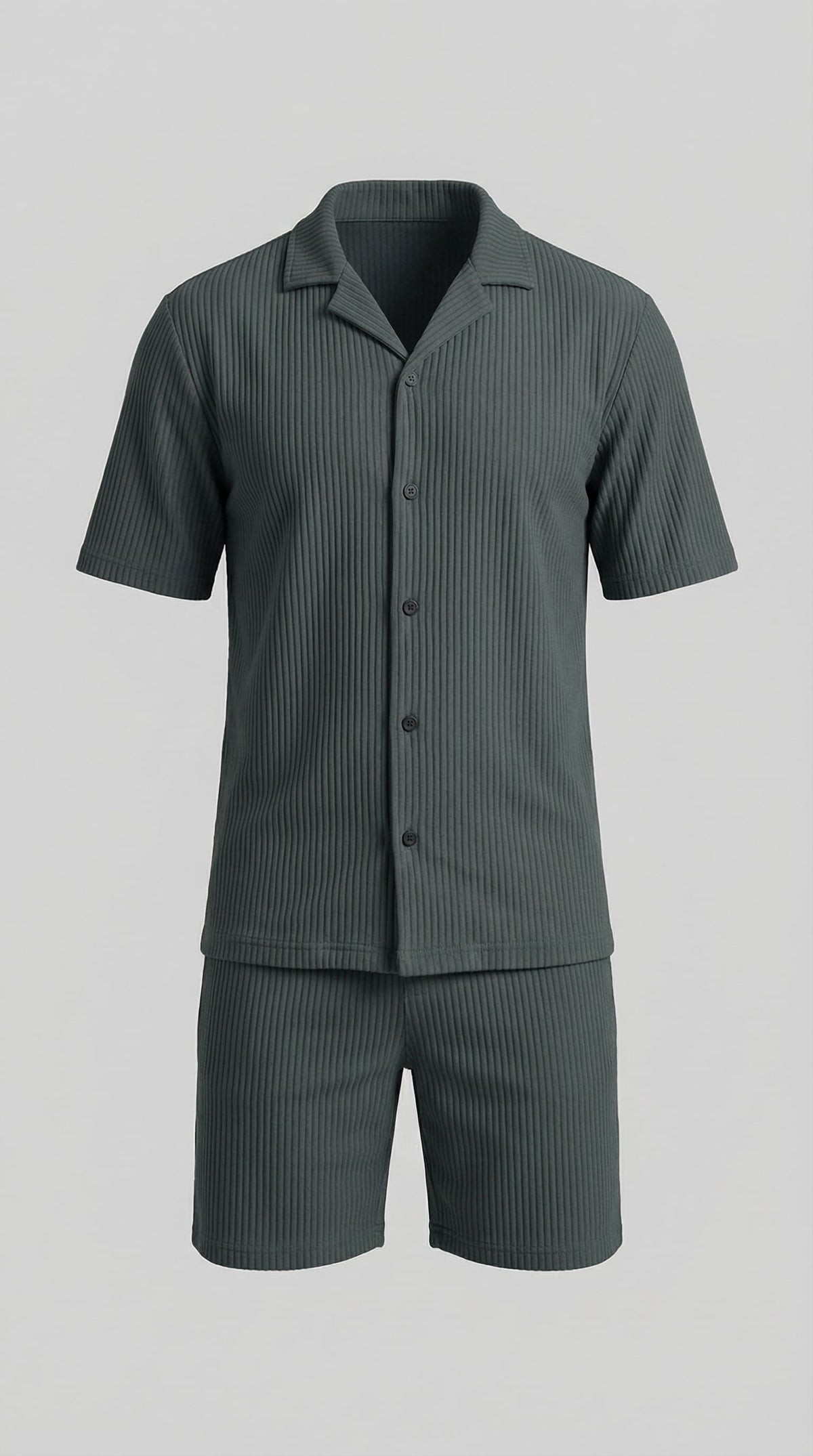 Denver Ribbed Camp Collar Shirt and Shorts Set_13