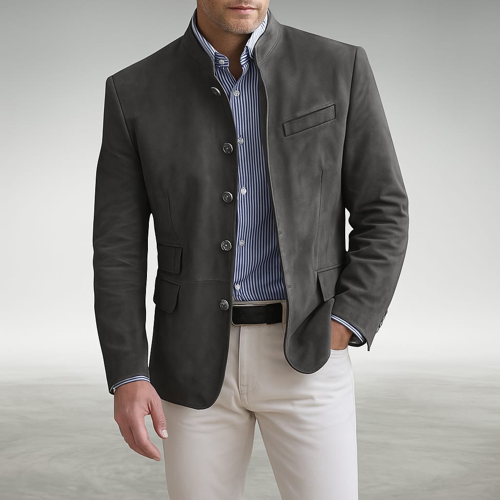 Preston Stand Collar Single Breasted Blazer_1