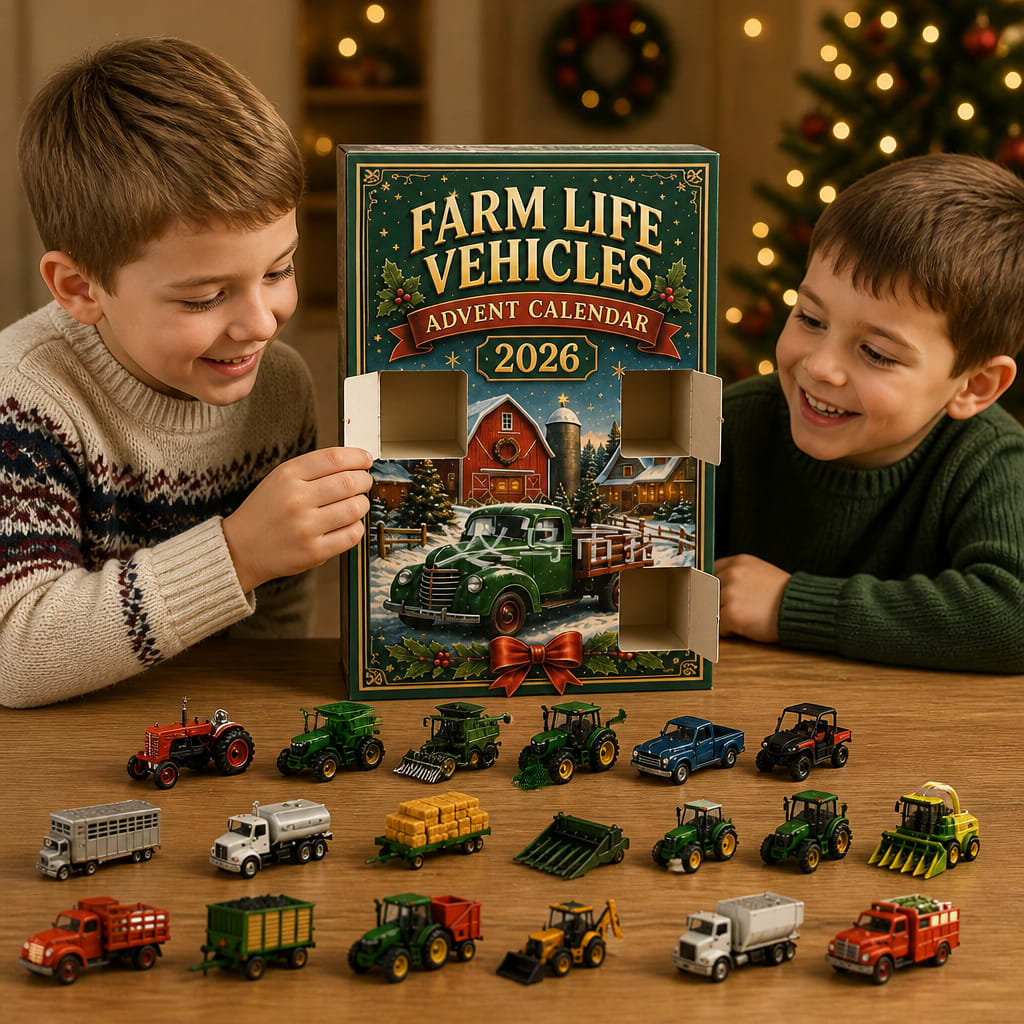 Farm Vehicle Advent Calendar 2026 with 24 Tractors and Farm Machines Holiday Countdown for Kids