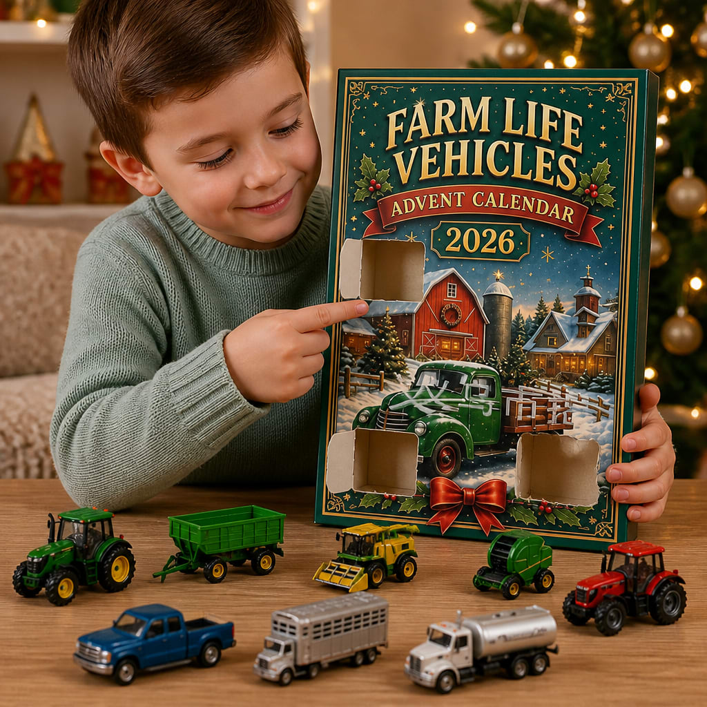Farm Vehicle Advent Calendar 2026 with 24 Tractors and Farm Machines Holiday Countdown for Kids