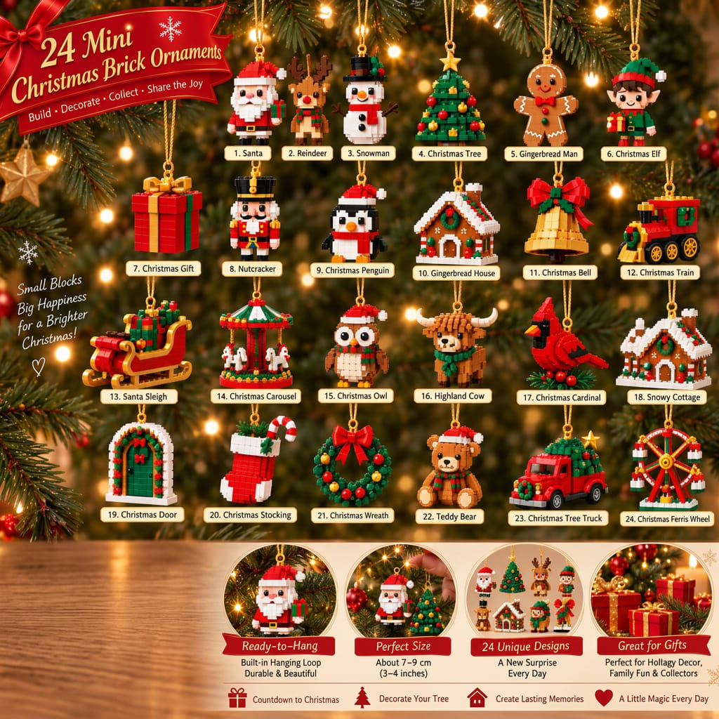 Brick Ornament Advent Calendar 2026 with 24 Buildable Christmas Ornaments Holiday Countdown