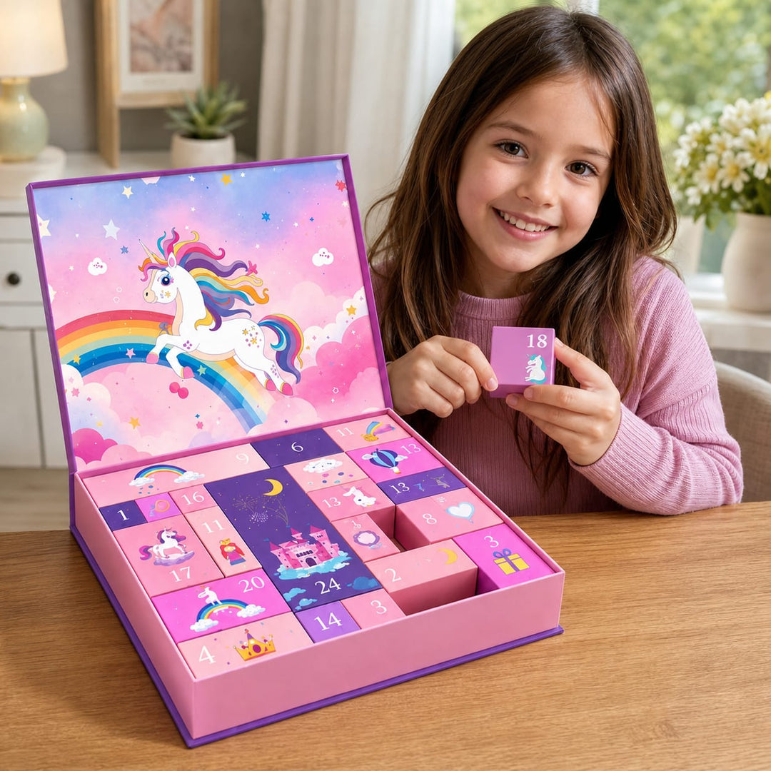 Unicorn Advent Calendar 2026 with Hair Accessories and Stickers Holiday Countdown for Kids