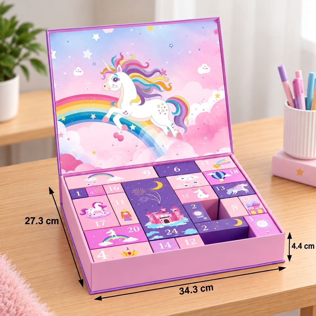 Unicorn Advent Calendar 2026 with Hair Accessories and Stickers Holiday Countdown for Kids