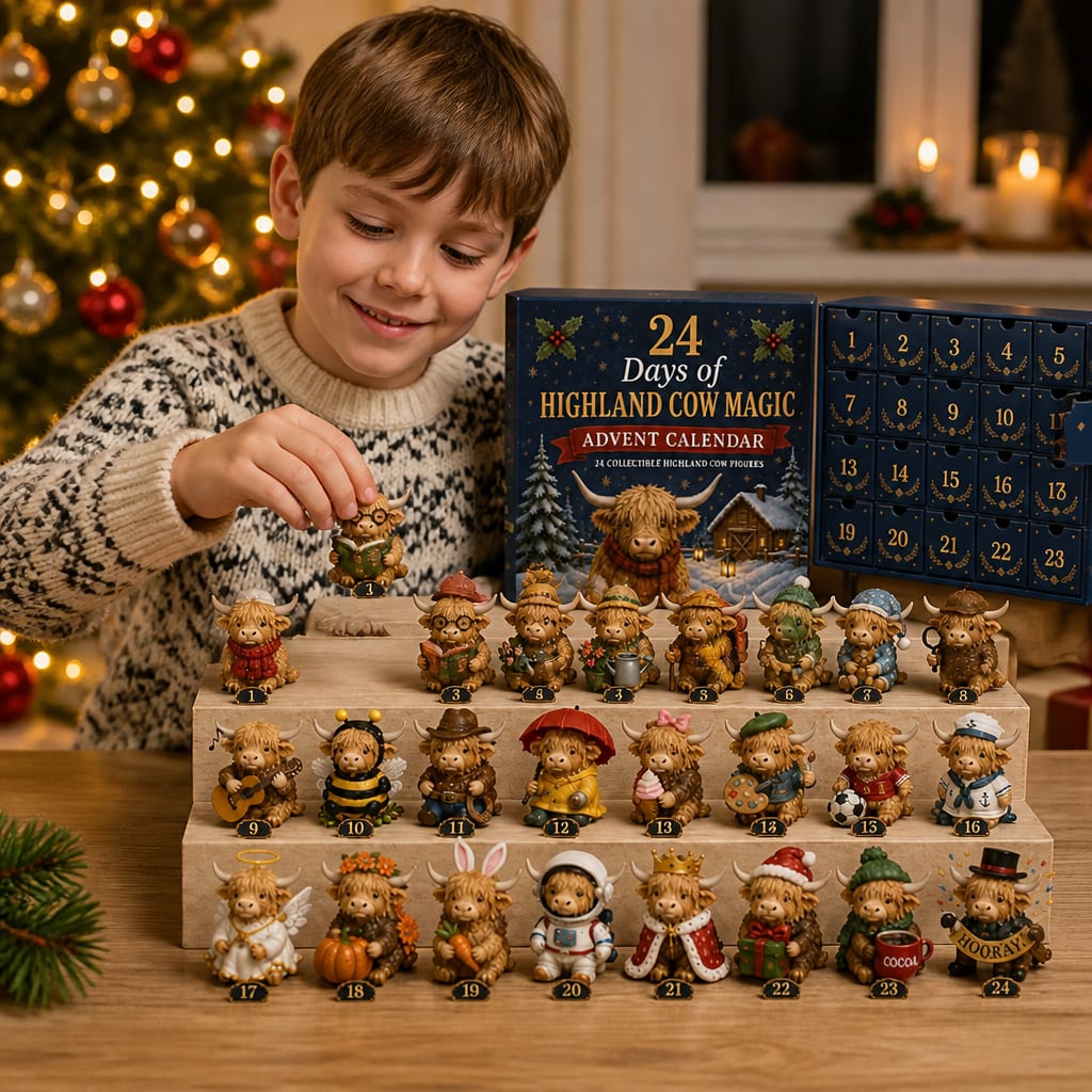 Mini Highland Cow Advent Calendar 2026 with 24 Collectible Cow Figures Holiday Countdown