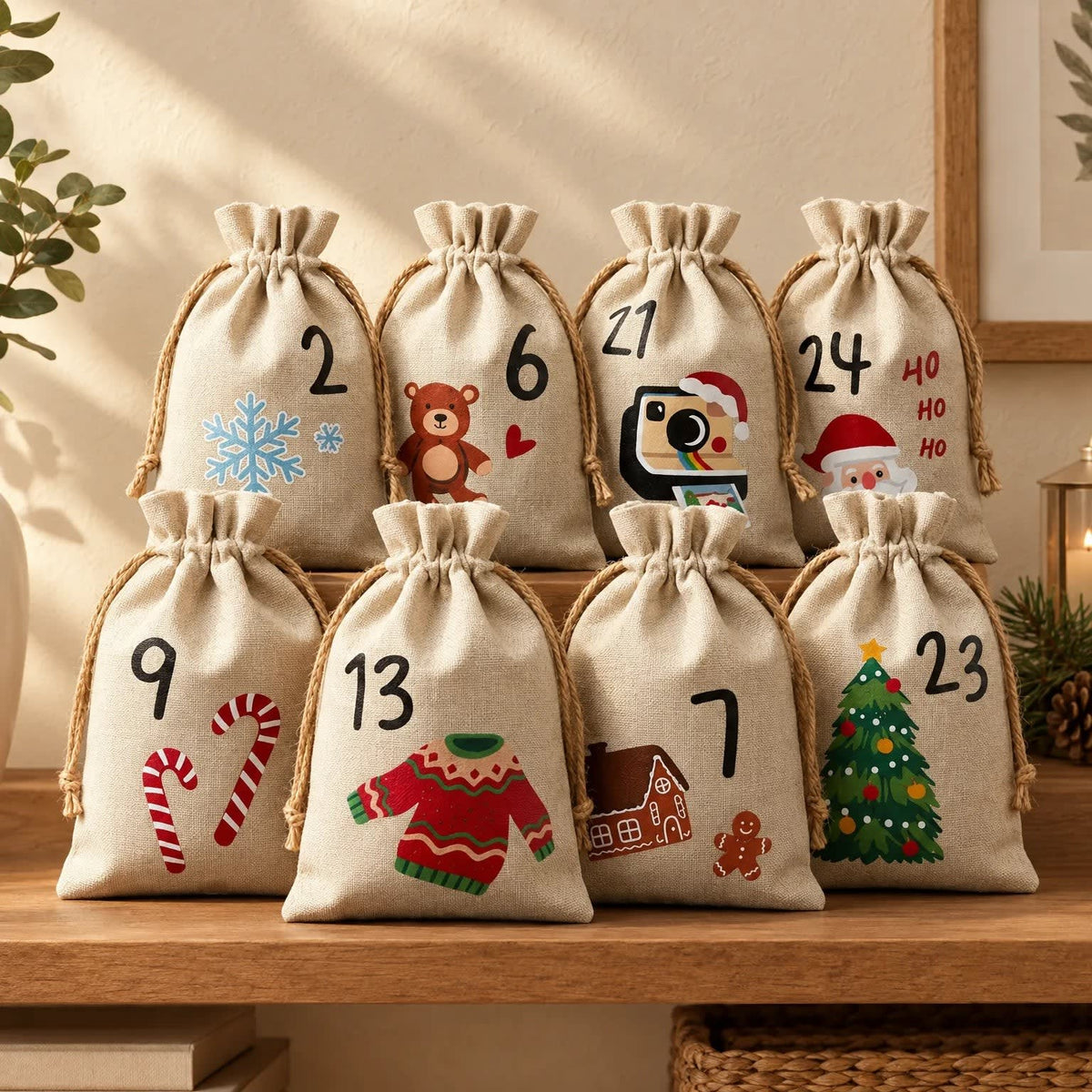 Fabric Bag Advent Calendar 2026 with 24 Numbered Drawstring Bags Holiday Countdown Fillable_1