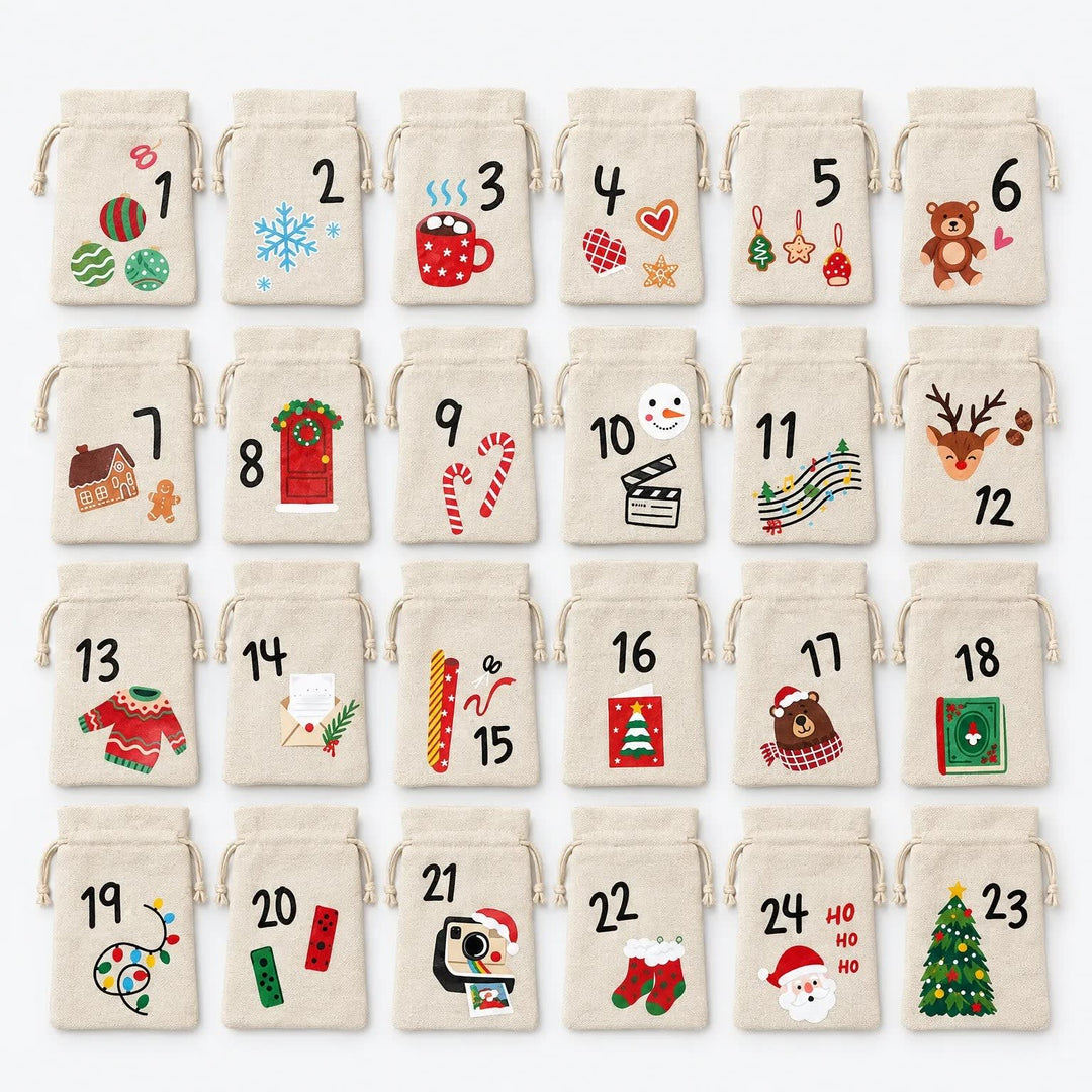 Fabric Bag Advent Calendar 2026 with 24 Numbered Drawstring Bags Holiday Countdown Fillable