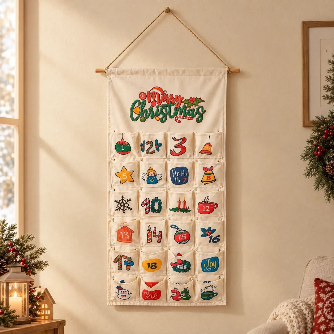 Hanging Advent Calendar 2026 with 24 Fillable Fabric Pockets Holiday Countdown Reusable