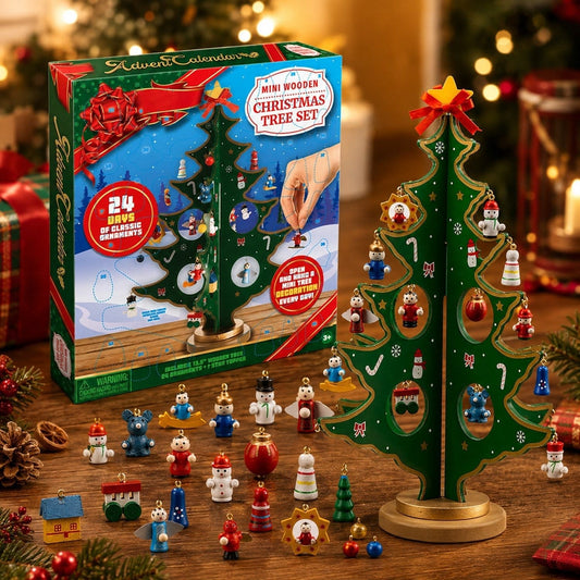 Wooden Christmas Tree Advent Calendar 2026 with 24 Mini Ornaments Holiday Countdown for Kids_1