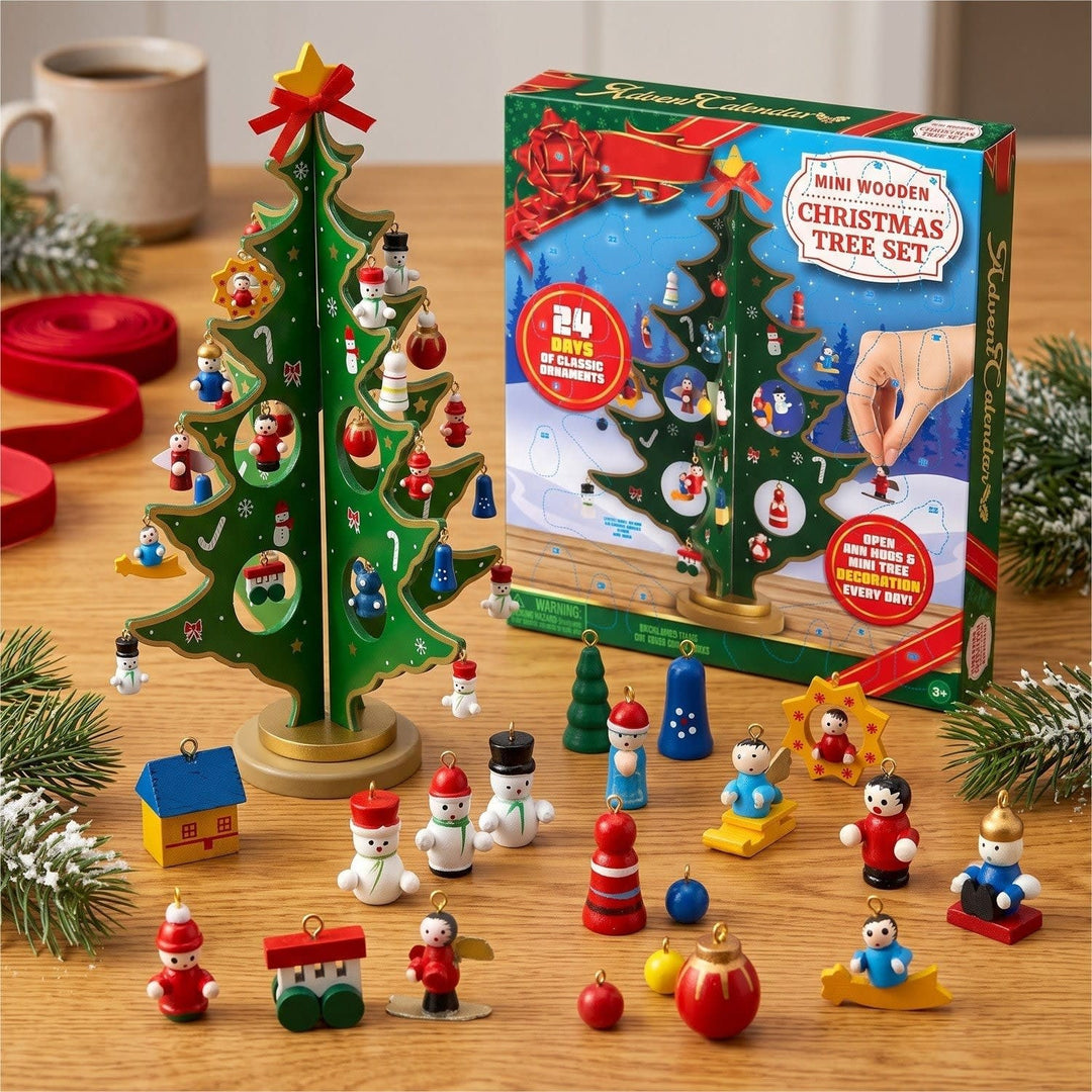 Wooden Christmas Tree Advent Calendar 2026 with 24 Mini Ornaments Holiday Countdown for Kids