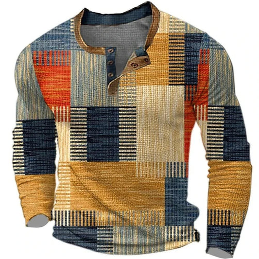 Colby Patchwork Print Long Sleeve Henley Shirt_1