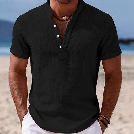 Carson Band Collar Short Sleeve Henley Shirt_1