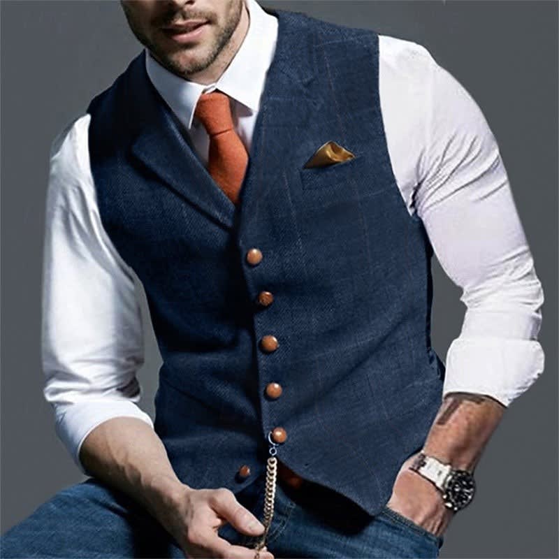 Brett Single Breasted Herringbone Vest_1