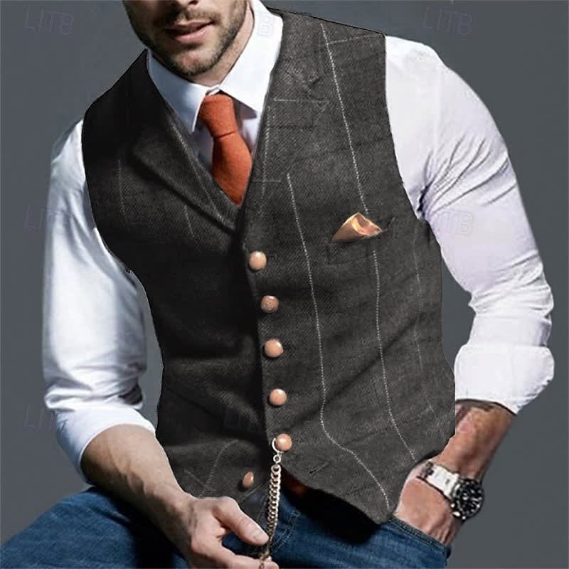 Brett Single Breasted Herringbone Vest_2