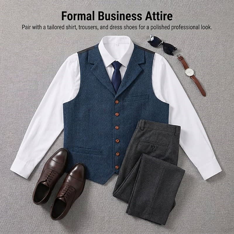 Brett Single Breasted Herringbone Vest