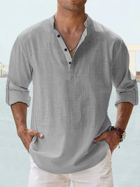Camden Band Collar Half Button Long Sleeve Shirt
