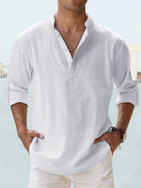 Camden Band Collar Half Button Long Sleeve Shirt