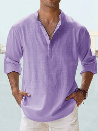 Camden Band Collar Half Button Long Sleeve Shirt