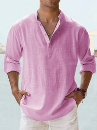 Camden Band Collar Half Button Long Sleeve Shirt
