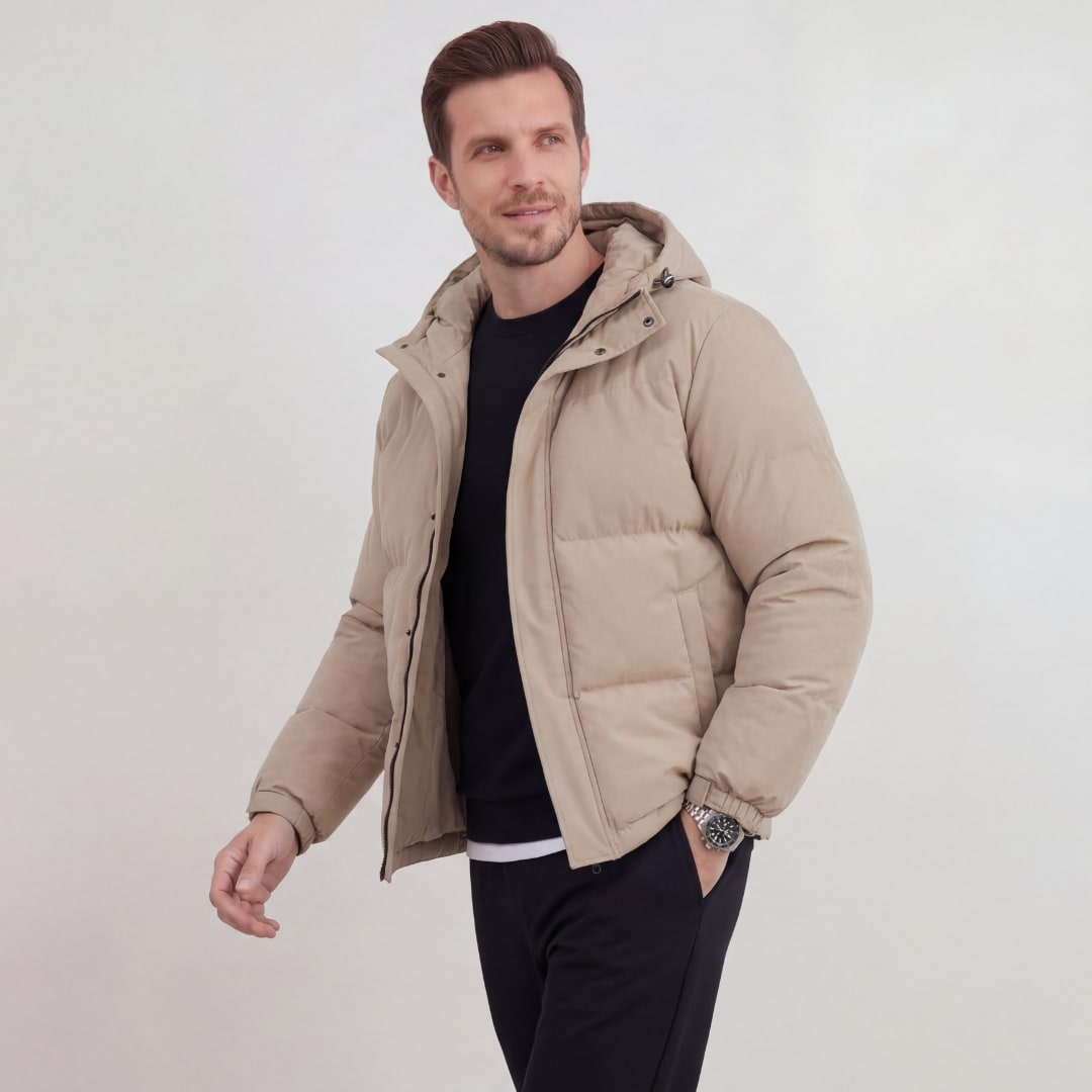 Lockhart Beige Hooded Puffer Jacket_2