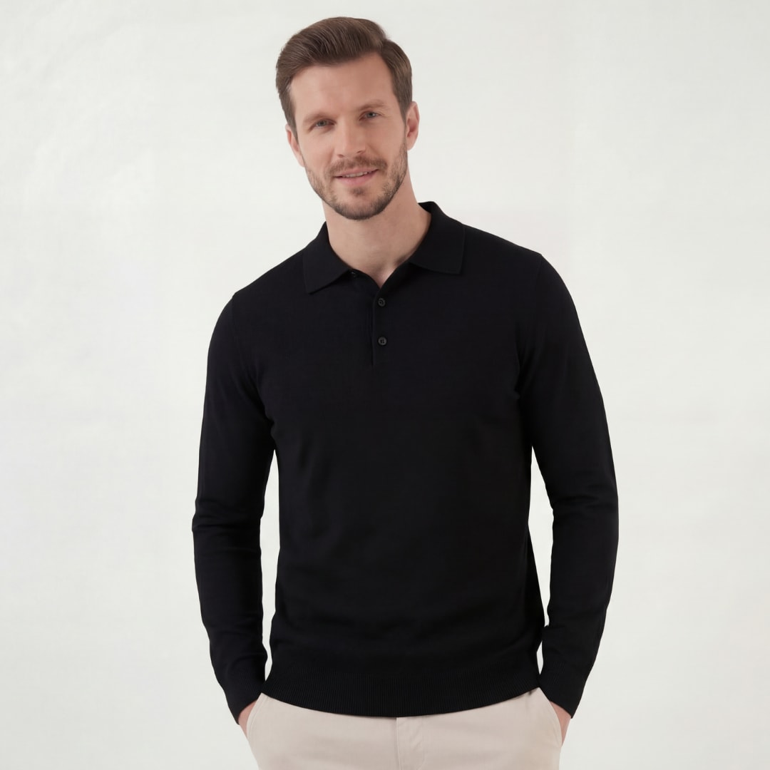 Otis Black Long Sleeve Knit Polo