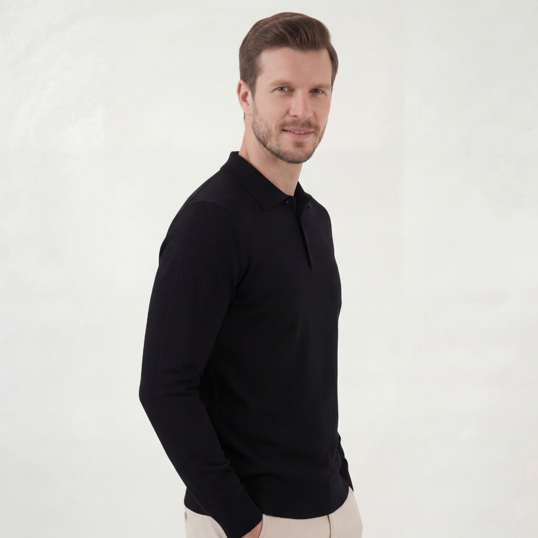 Otis Black Long Sleeve Knit Polo