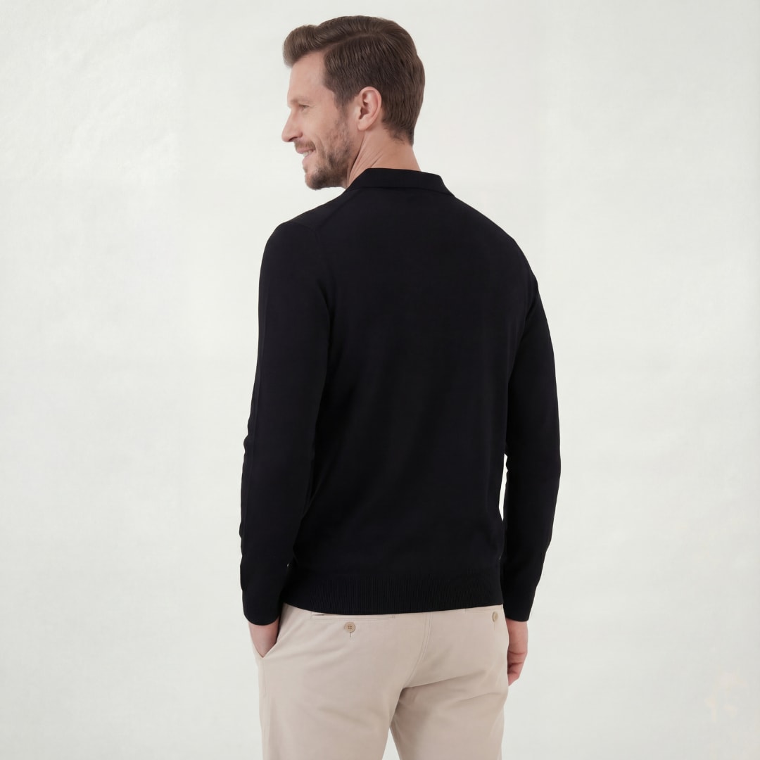 Otis Black Long Sleeve Knit Polo_3