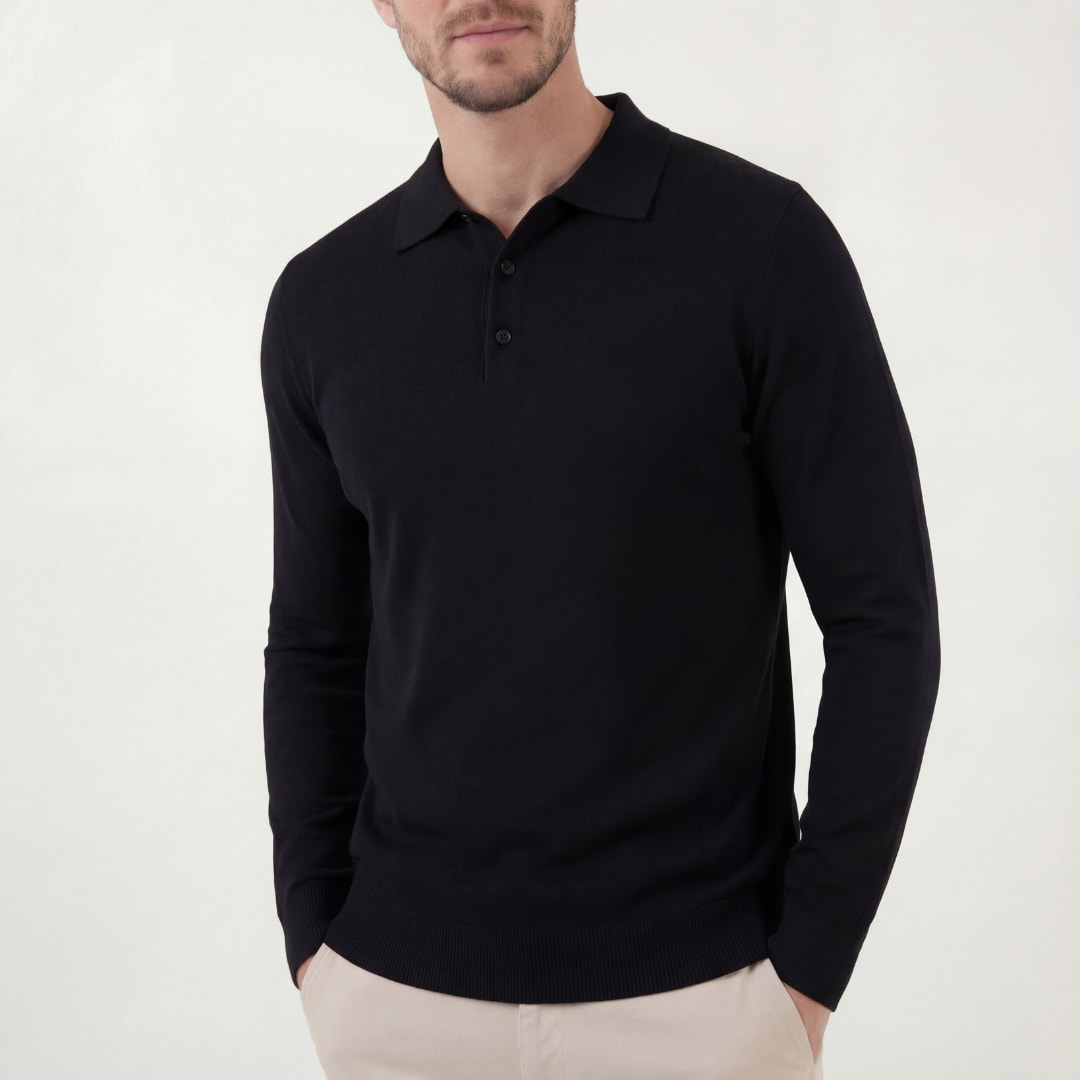 Otis Black Long Sleeve Knit Polo_4