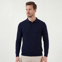 Owen Navy Long Sleeve Knit Polo