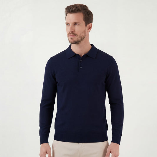 Owen Navy Long Sleeve Knit Polo_1