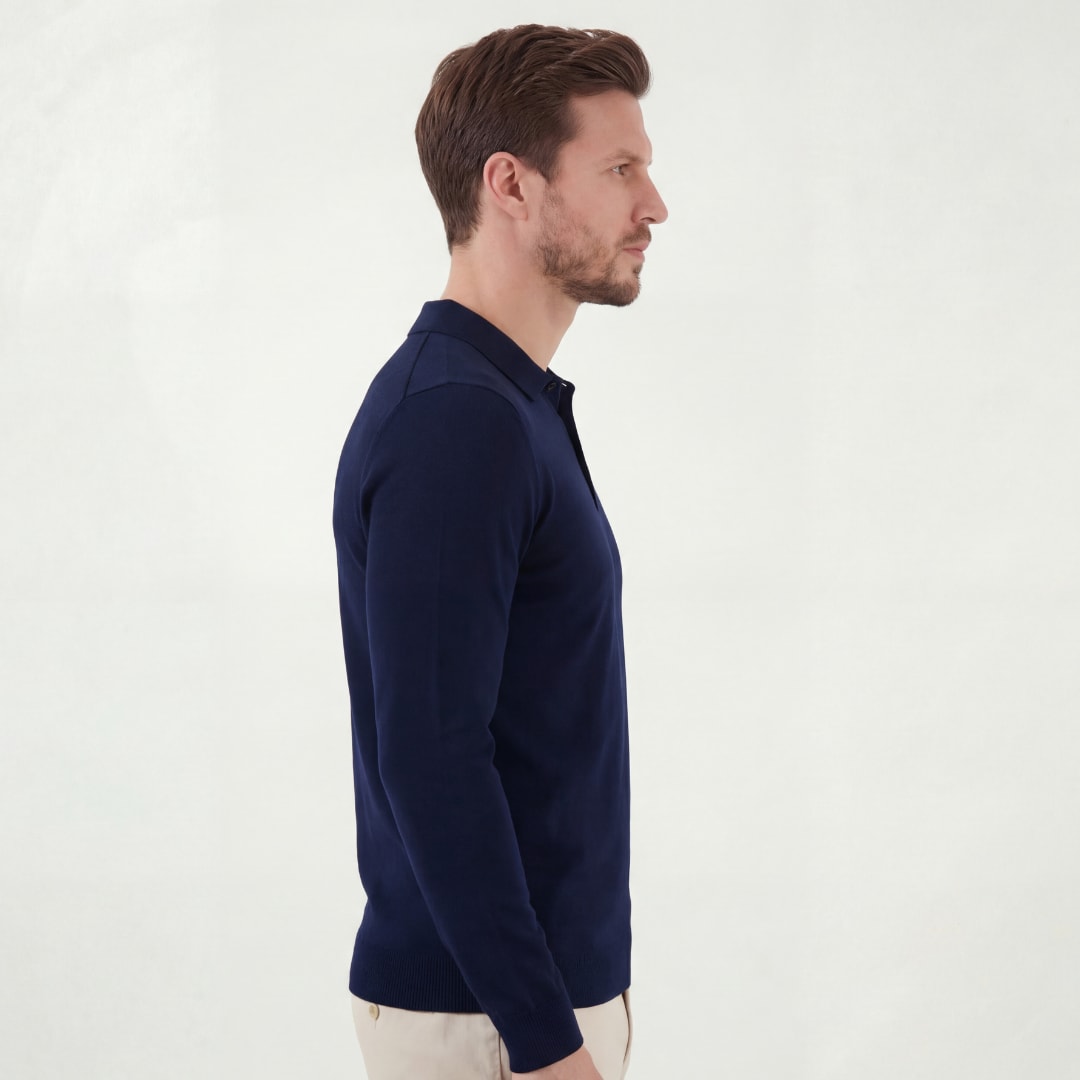 Owen Navy Long Sleeve Knit Polo