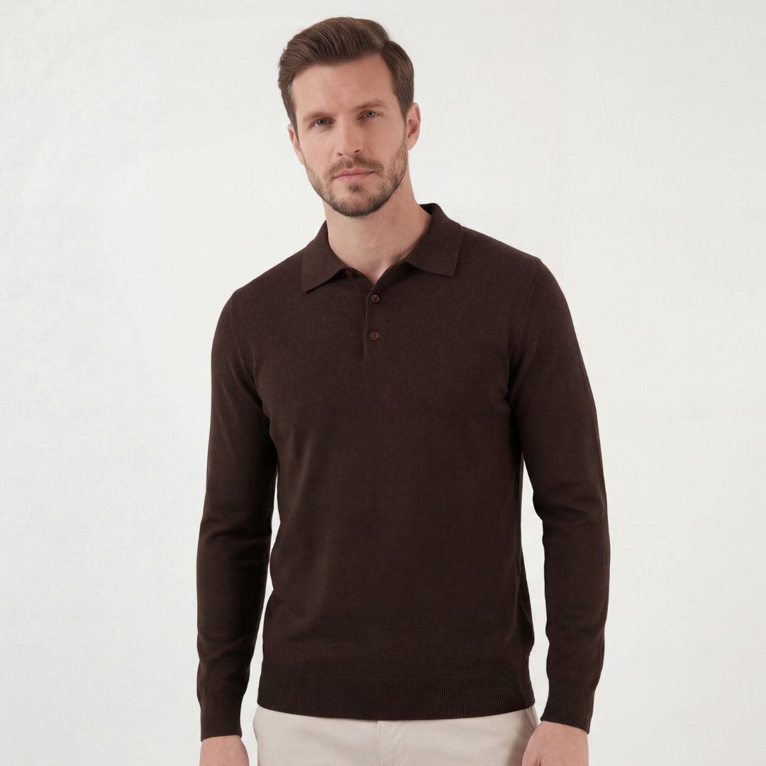 Paxton Brown Long Sleeve Knit Polo