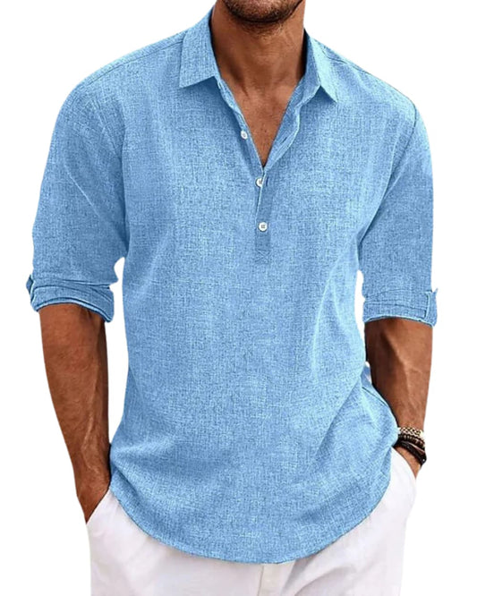 Micah Long Sleeve Half Button Popover Shirt_1