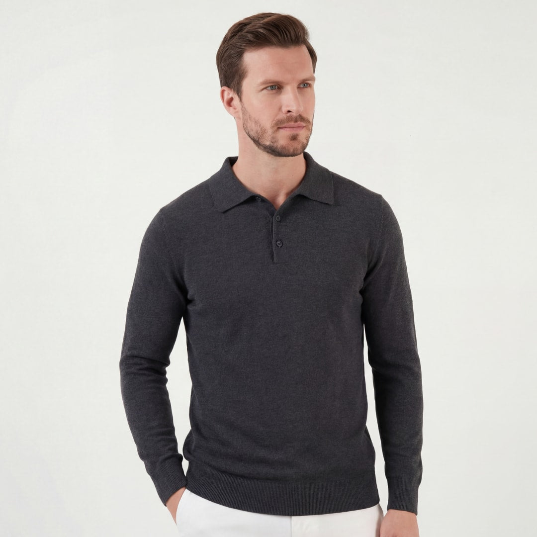 Phoenix Charcoal Long Sleeve Knit Polo