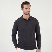 Phoenix Charcoal Long Sleeve Knit Polo