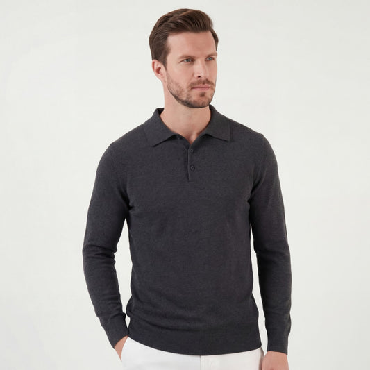 Phoenix Charcoal Long Sleeve Knit Polo_1