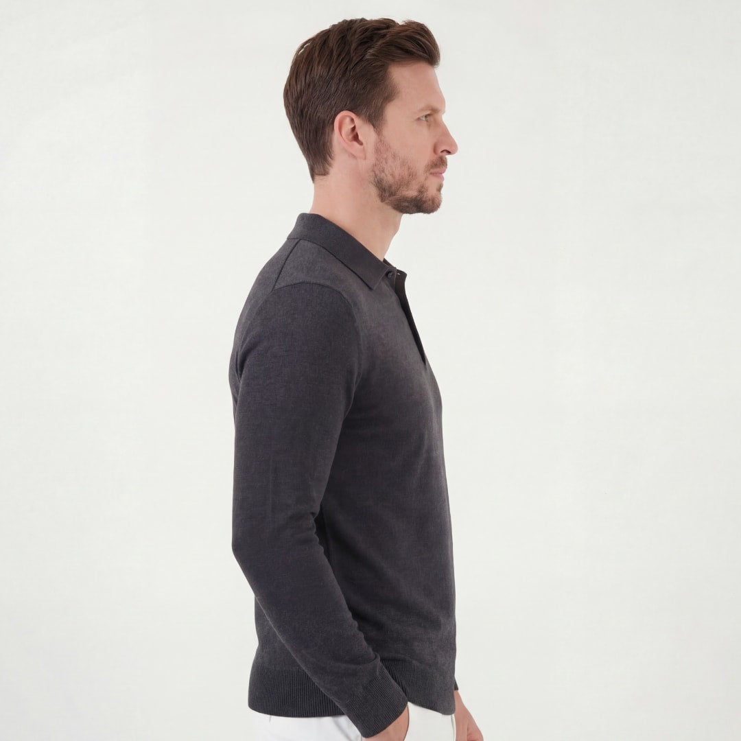 Phoenix Charcoal Long Sleeve Knit Polo