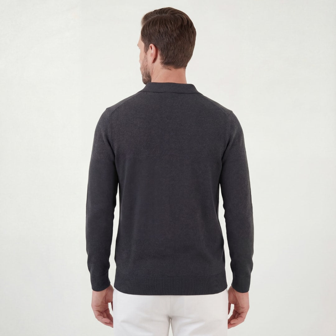Phoenix Charcoal Long Sleeve Knit Polo_3