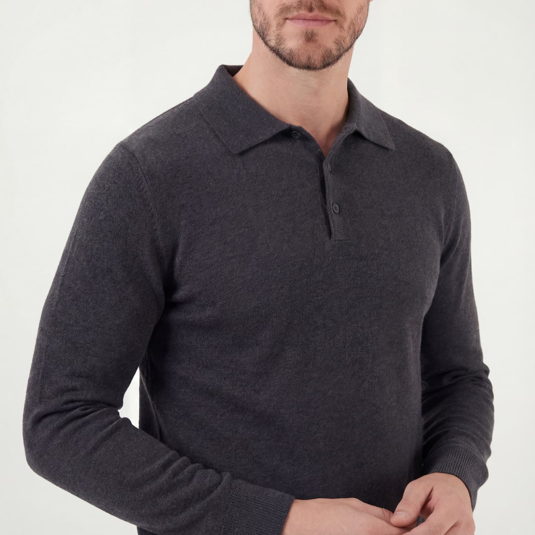 Phoenix Charcoal Long Sleeve Knit Polo_4