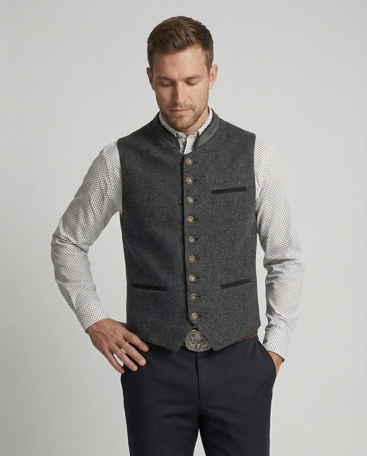 Carlos Stand Collar Button Vest_2