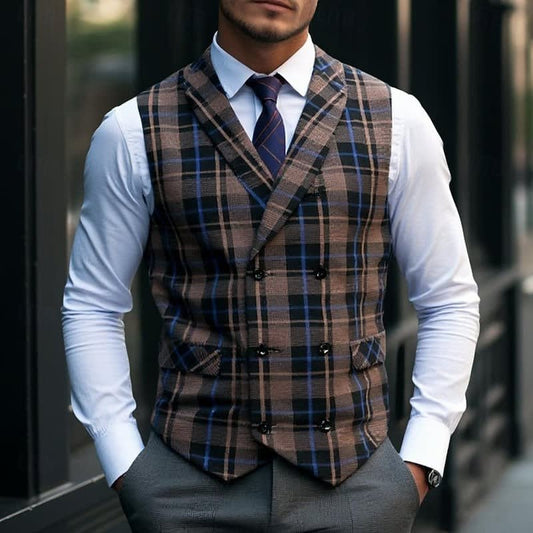 Connor Plaid Double Breasted Vest_1