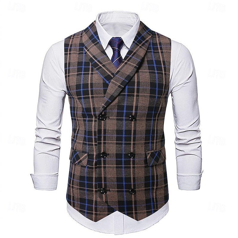 Connor Plaid Double Breasted Vest_4