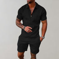 Diego Textured Zip Polo and Shorts Set