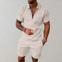 Diego Textured Zip Polo and Shorts Set