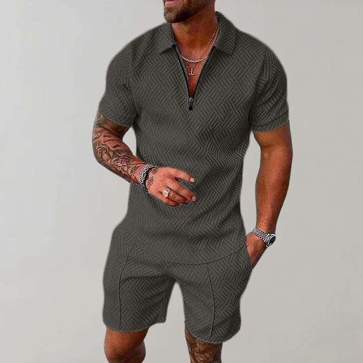 Diego Textured Zip Polo and Shorts Set_3