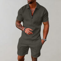 Diego Textured Zip Polo and Shorts Set