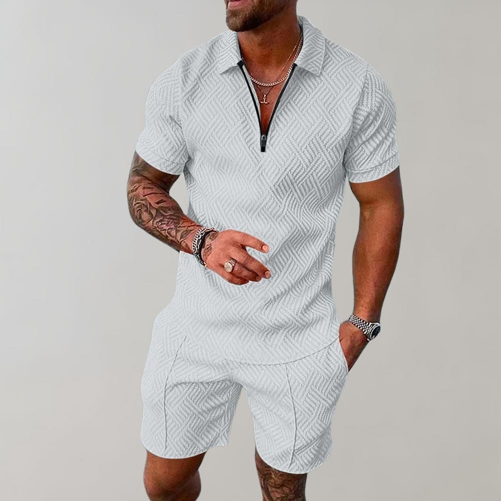 Diego Textured Zip Polo and Shorts Set